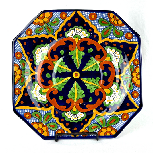 Talavera Mexican Folk Art Pottery Striking Octagonal Platter