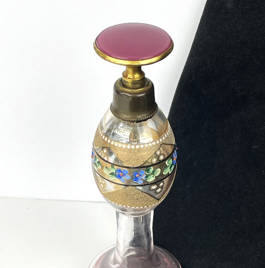 Antique Moser Bohemian Glass Rose Colored Flat Top Perfume Bottle