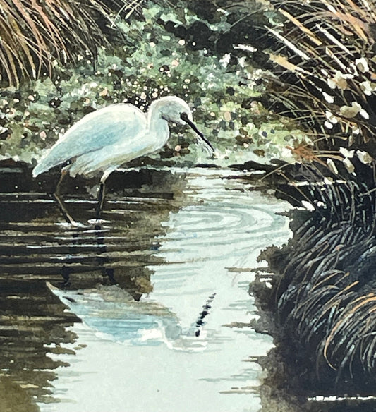 Original Watercolor Painting of an Egret by Commissioned Artist Alex Young