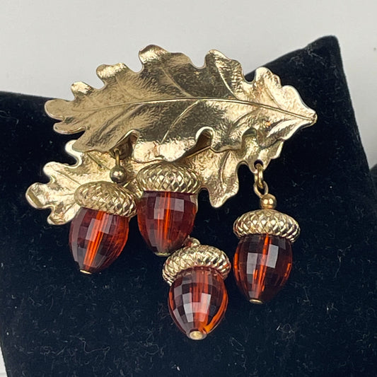 Vintage 1950s Marked Napier Brooch with Acorn Dangle Drops
